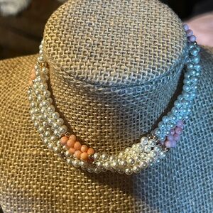 SOLD; Vintage Japanese Akoya Pearl & pink salmon Coral Strand. 14k gold beads